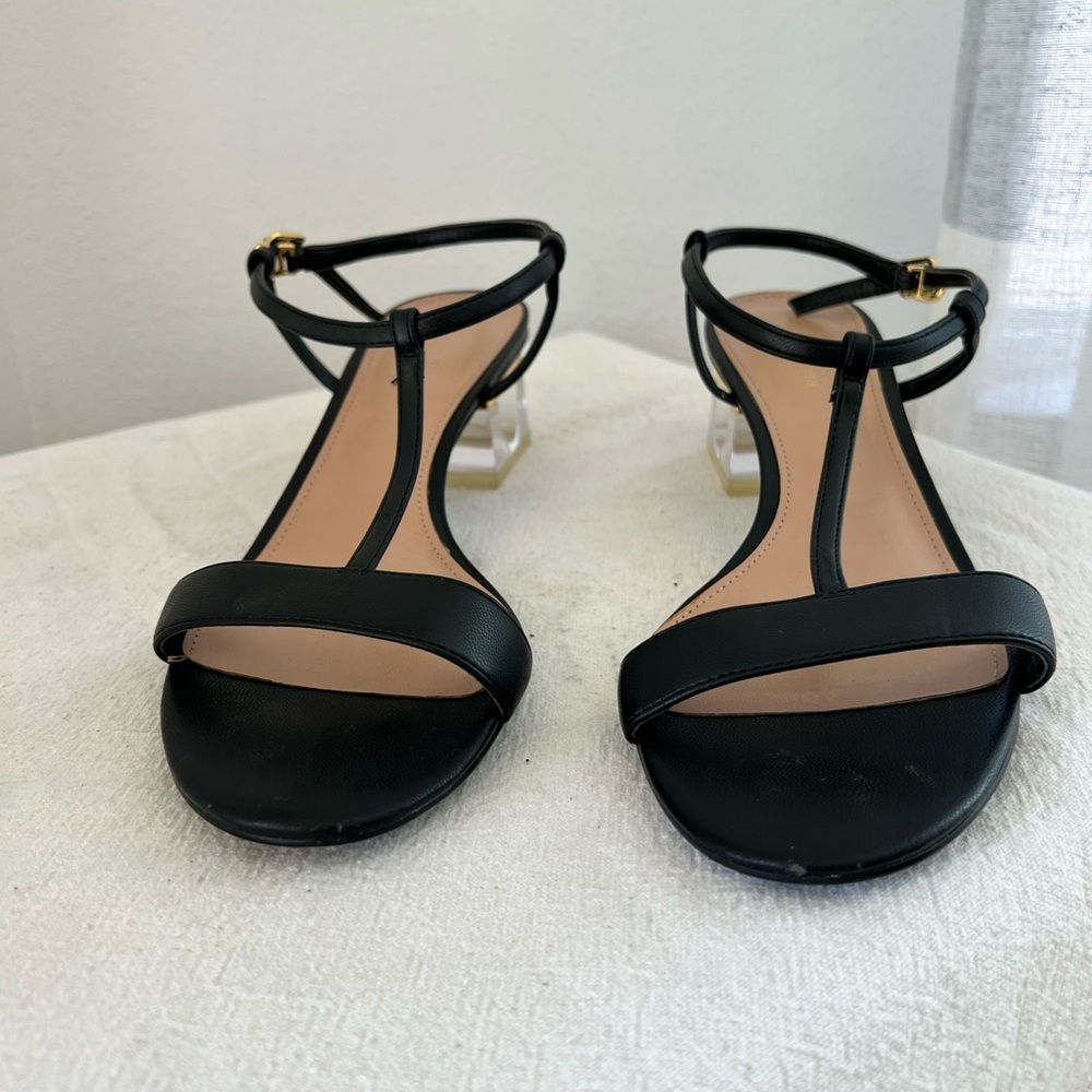 Charles & Keith Black Strappy Sandals with Gold and clear Heel - Picture 7 of 7